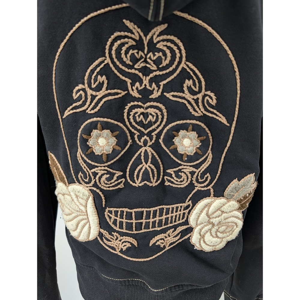 Y2K Limited Miss Me Le lotus Bleu Embroidered Distressed Skull Full Zip Hoodie M - Picture 6 of 14
